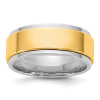 14k Two-Tone W/Y 8mm Step Edge Wedding Band Size 7