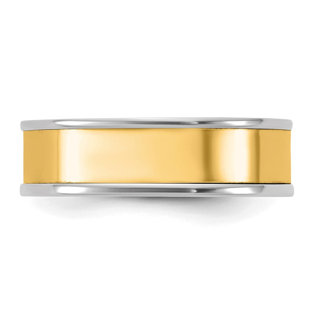 14k Two-Tone W/Y 6mm Step Up Flat Edge Wedding Band Size 8.5