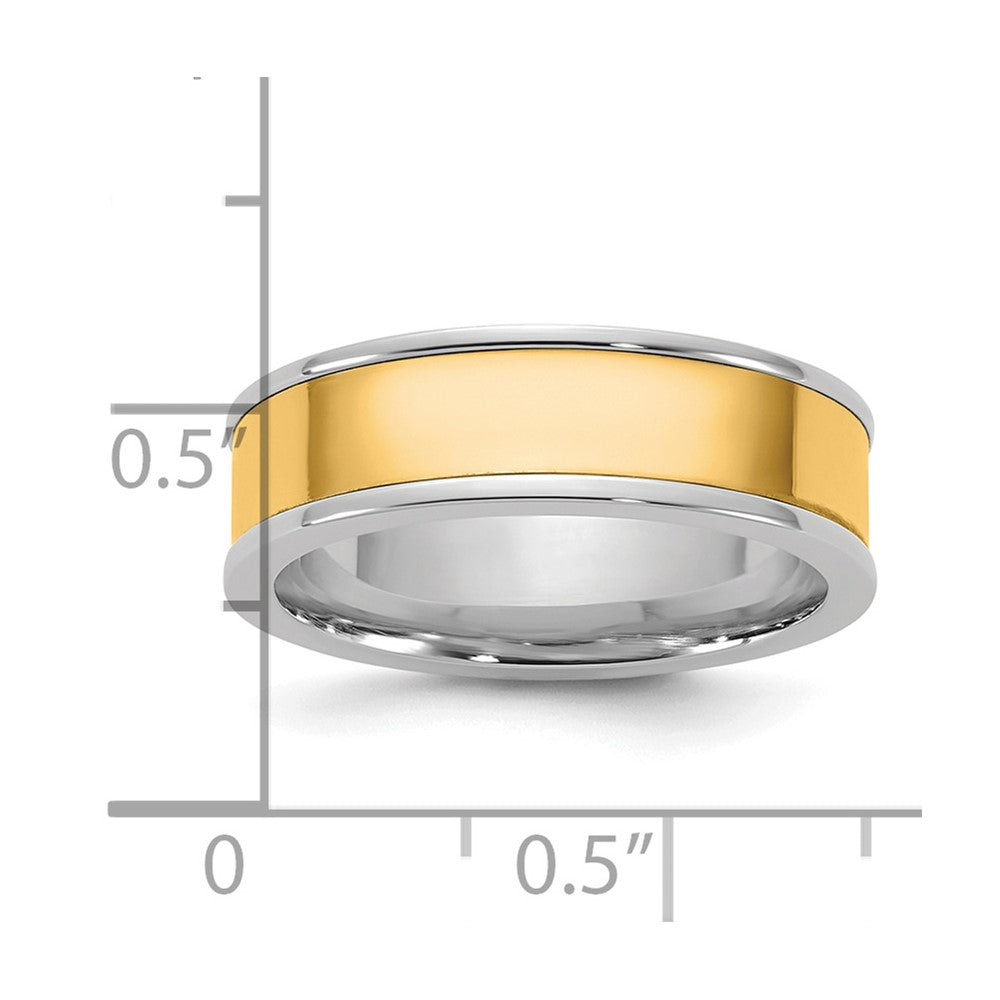 14k Two-Tone W/Y 6mm Step Up Flat Edge Wedding Band Size 8.5