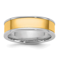 14k Two-Tone W/Y 6mm Step Up Flat Edge Wedding Band Size 9.5