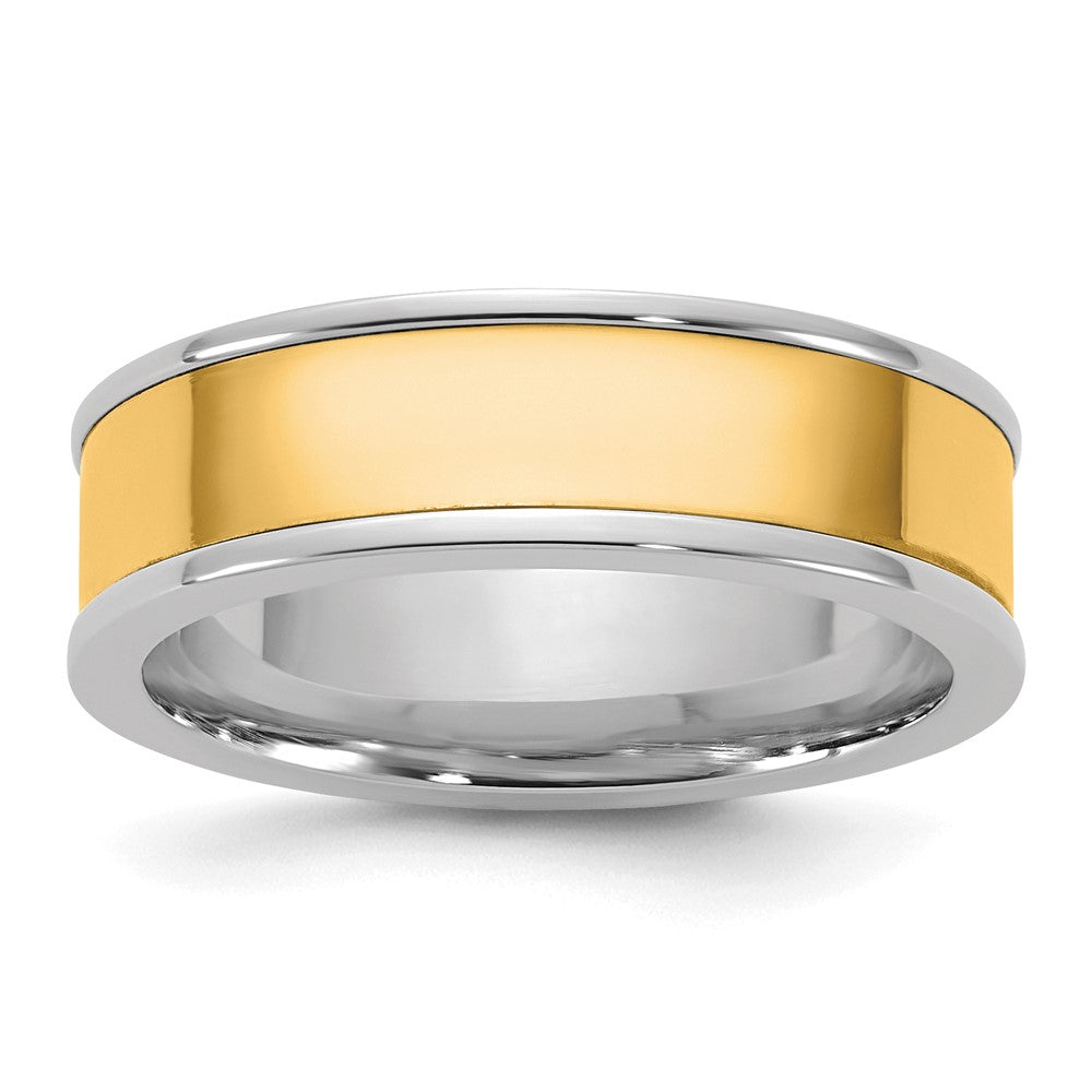 14k Two-Tone W/Y 6mm Step Up Flat Edge Wedding Band Size 8