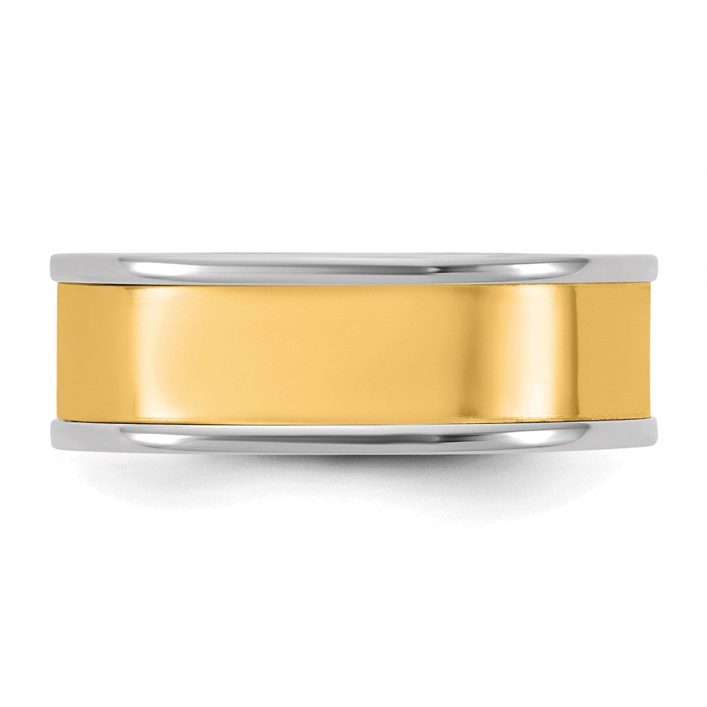 14k Two-Tone W/Y 7mm Step Up Flat Edge Wedding Band Size 13.5
