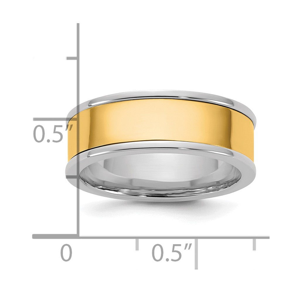 14k Two-Tone W/Y 7mm Step Up Flat Edge Wedding Band Size 13.5