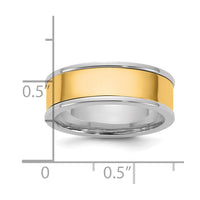 14k Two-Tone W/Y 7mm Step Up Flat Edge Wedding Band Size 13.5