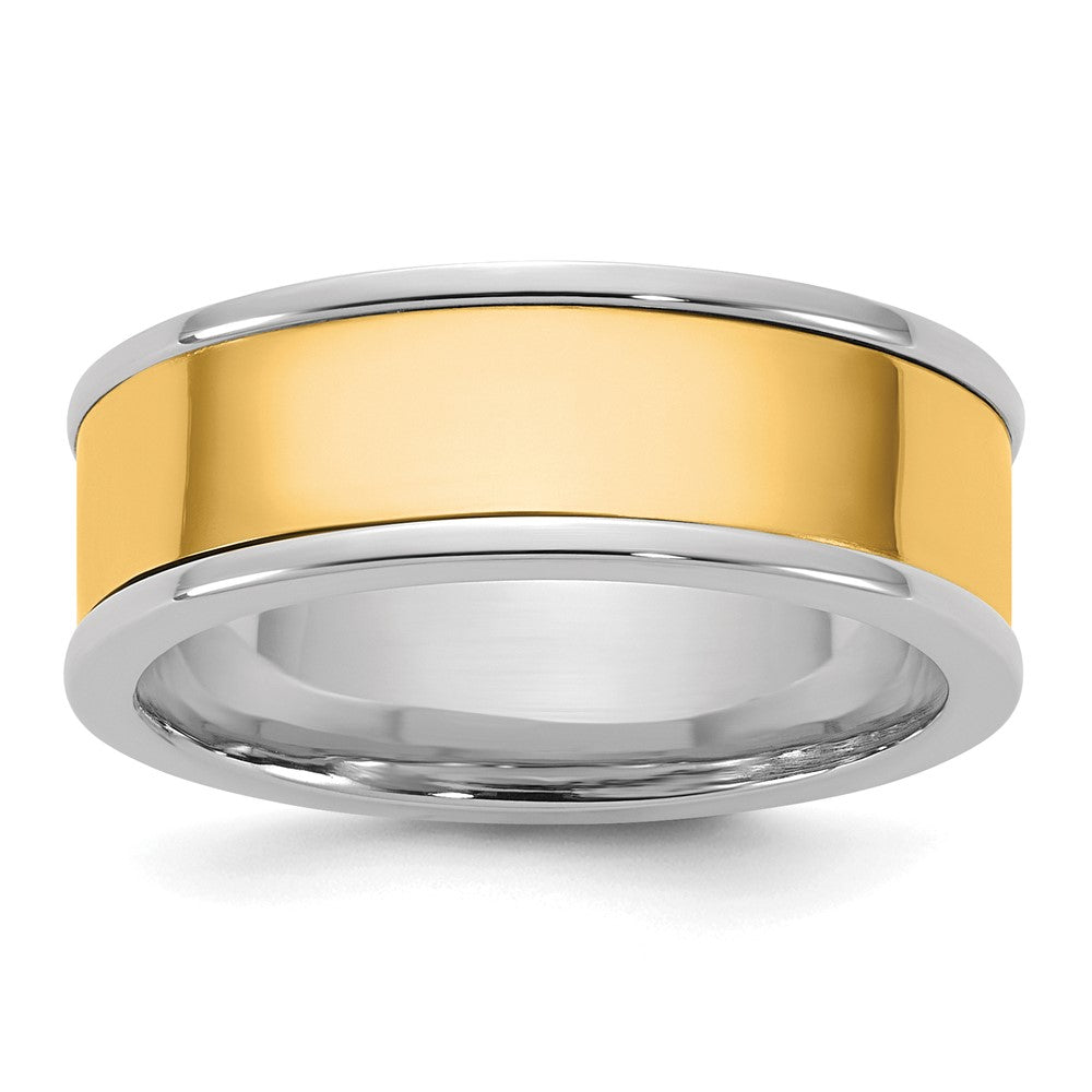14k Two-Tone W/Y 7mm Step Up Flat Edge Wedding Band Size 13.5