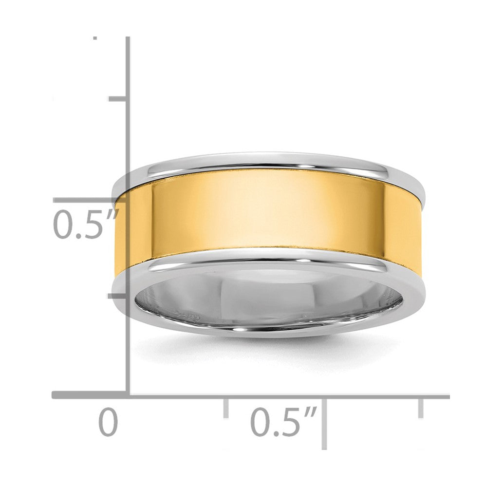 14k Two-Tone W/Y 8mm Step Up Flat Edge Wedding Band Size 12.5