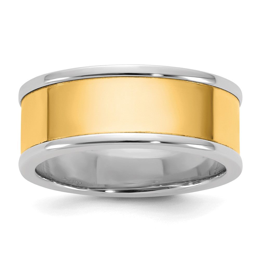 14k Two-Tone W/Y 8mm Step Up Flat Edge Wedding Band Size 13