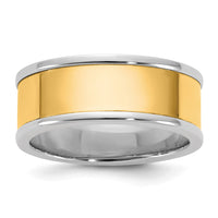 14k Two-Tone W/Y 8mm Step Up Flat Edge Wedding Band Size 12.5