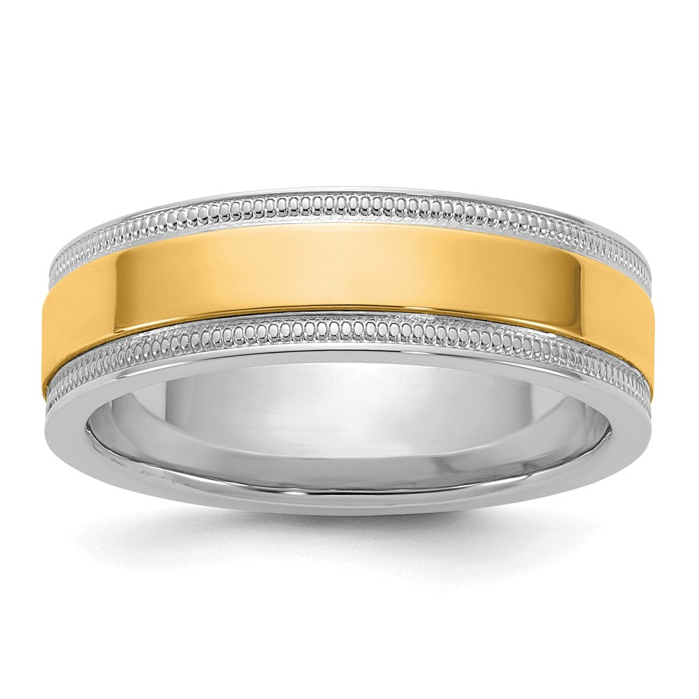14k Two-Tone W/Y 6mm Milgrain Wedding Band Size 13.5