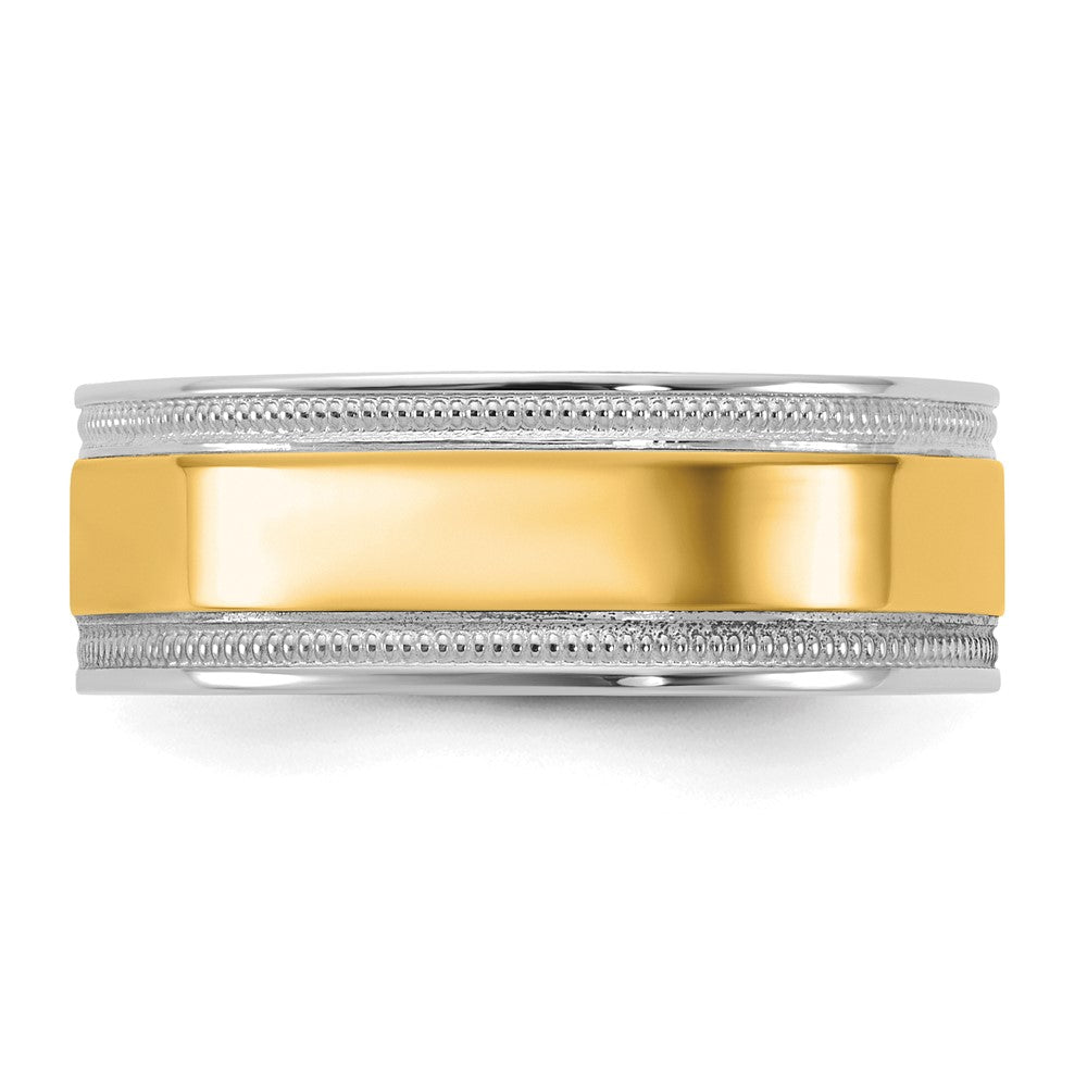 14k Two-Tone W/Y 7mm Milgrain Wedding Band Size 11.5
