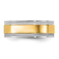 14k Two-Tone W/Y 7mm Milgrain Wedding Band Size 8