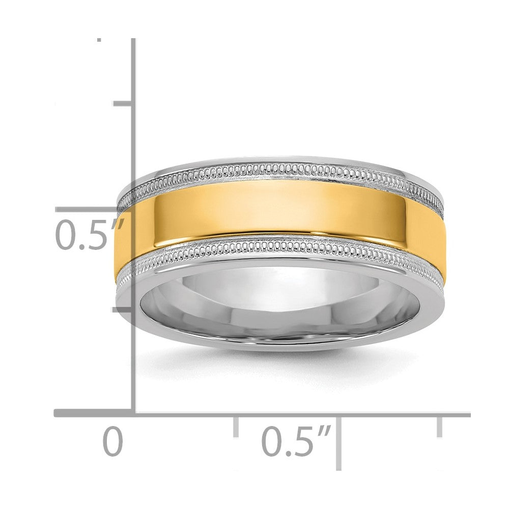 14k Two-Tone W/Y 7mm Milgrain Wedding Band Size 10