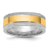 14k Two-Tone W/Y 7mm Milgrain Wedding Band Size 9.5