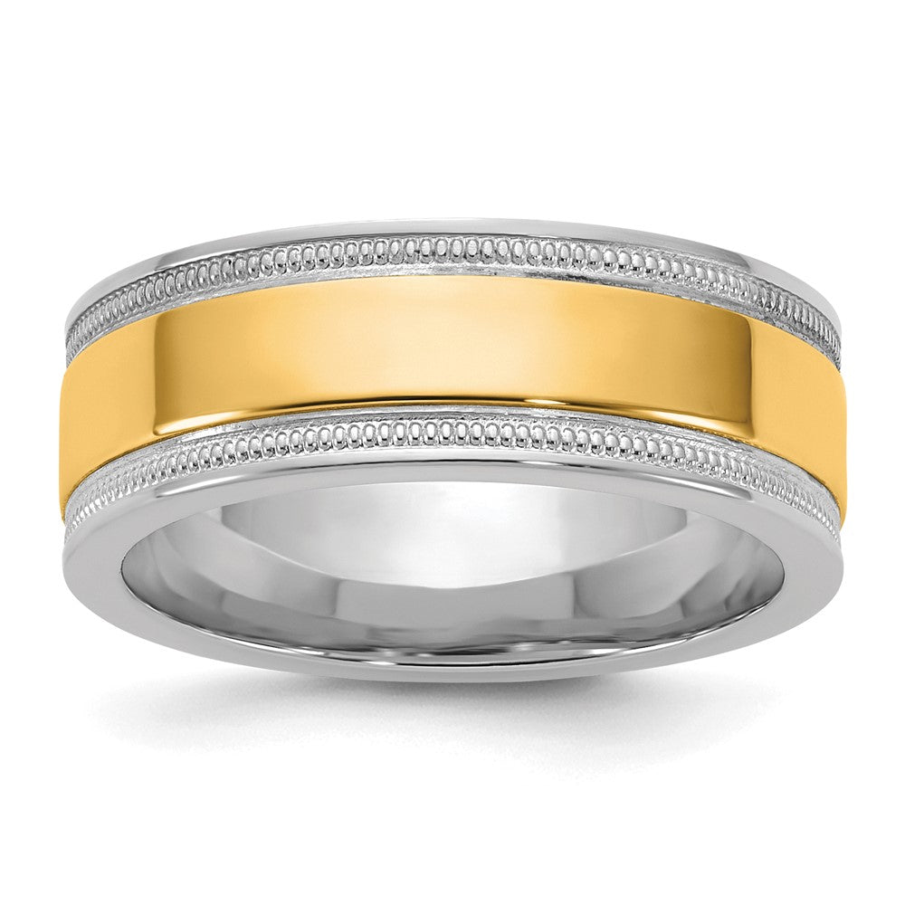 14k Two-Tone W/Y 7mm Milgrain Wedding Band Size 8