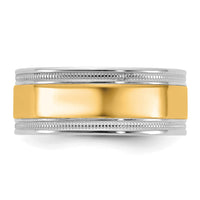 14k Two-Tone W/Y 8mm Milgrain Wedding Band Size 11.5