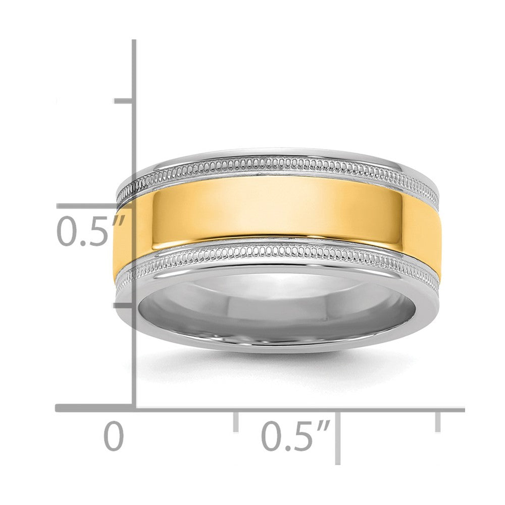 14k Two-Tone W/Y 8mm Milgrain Wedding Band Size 10.5
