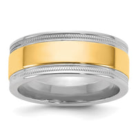 14k Two-Tone W/Y 8mm Milgrain Wedding Band Size 10
