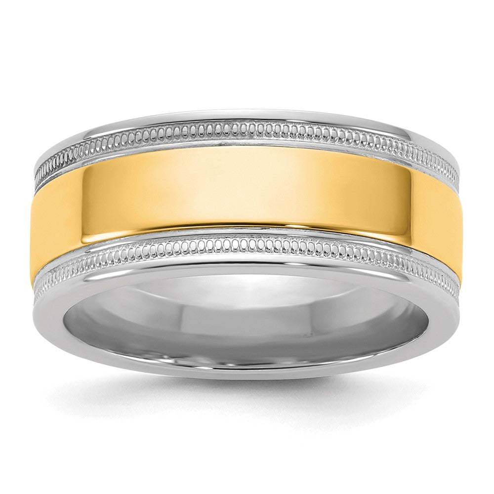 14k Two-Tone W/Y 8mm Milgrain Wedding Band Size 11.5