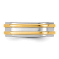 14k Two-Tone W/Y 6mm Double Banded Wedding Band Size 7.5