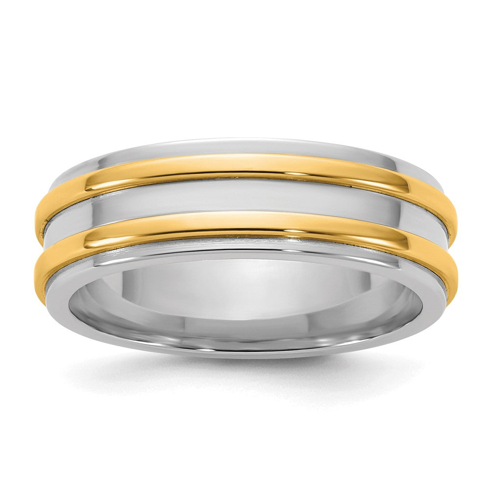 14k Two-Tone W/Y 6mm Double Banded Wedding Band Size 12.5