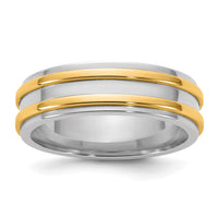 14k Two-Tone W/Y 6mm Double Banded Wedding Band Size 7.5