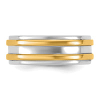 14k Two-Tone W/Y 7mm Double Banded Wedding Band Size 7.5