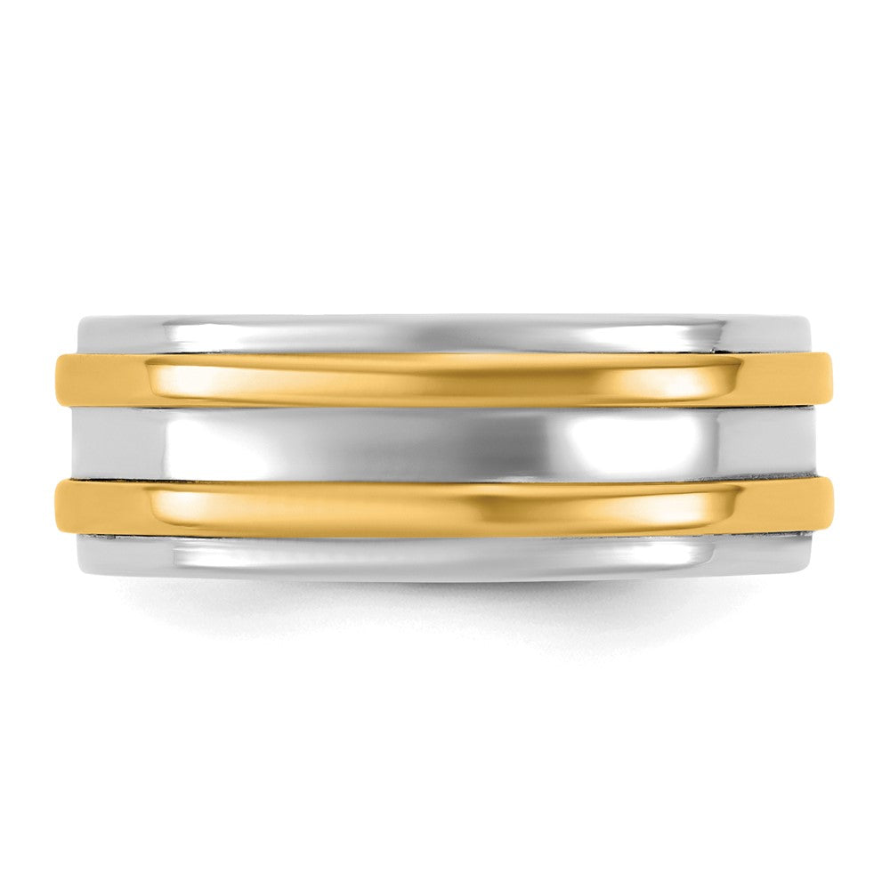 14k Two-Tone W/Y 7mm Double Banded Wedding Band Size 8.5