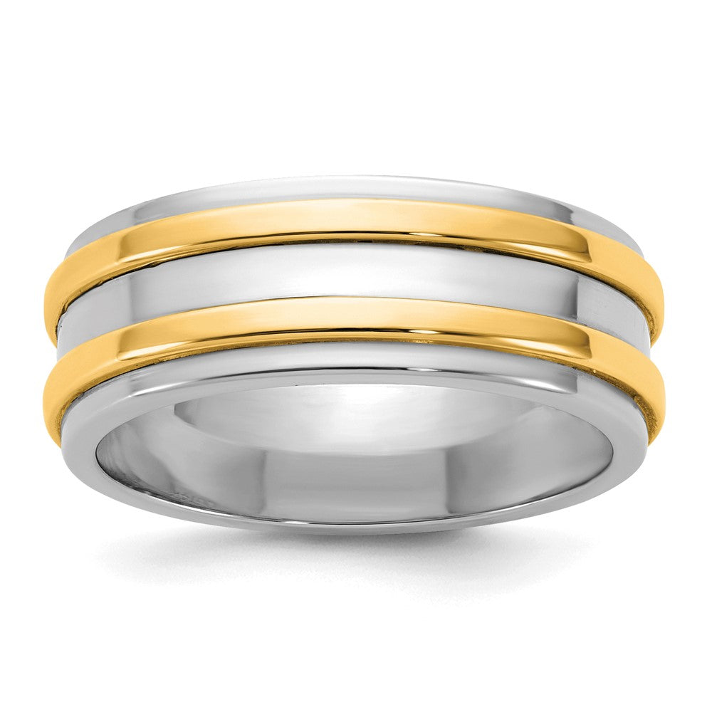 14k Two-Tone W/Y 7mm Double Banded Wedding Band Size 13.5