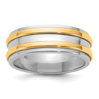 14k Two-Tone W/Y 7mm Double Banded Wedding Band Size 11