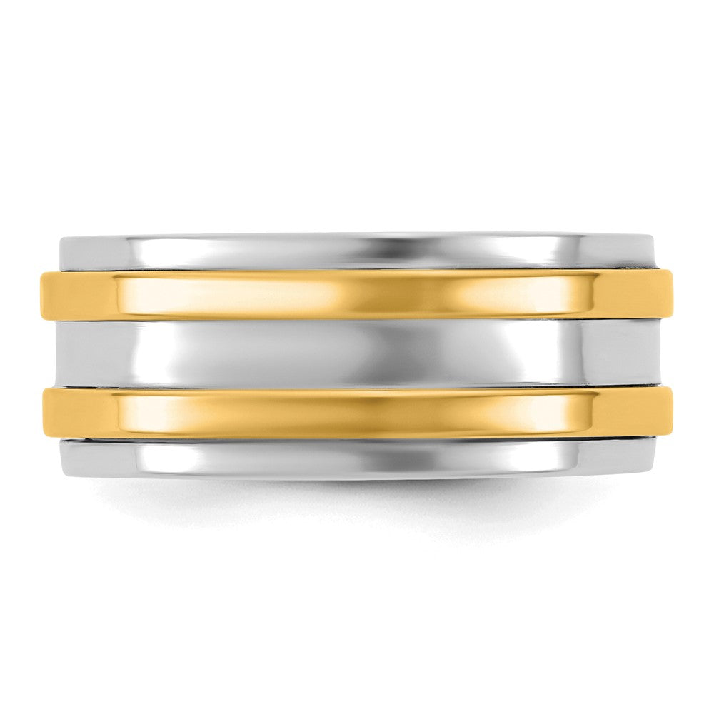 14k Two-Tone W/Y 8mm Double Banded Wedding Band Size 8.5