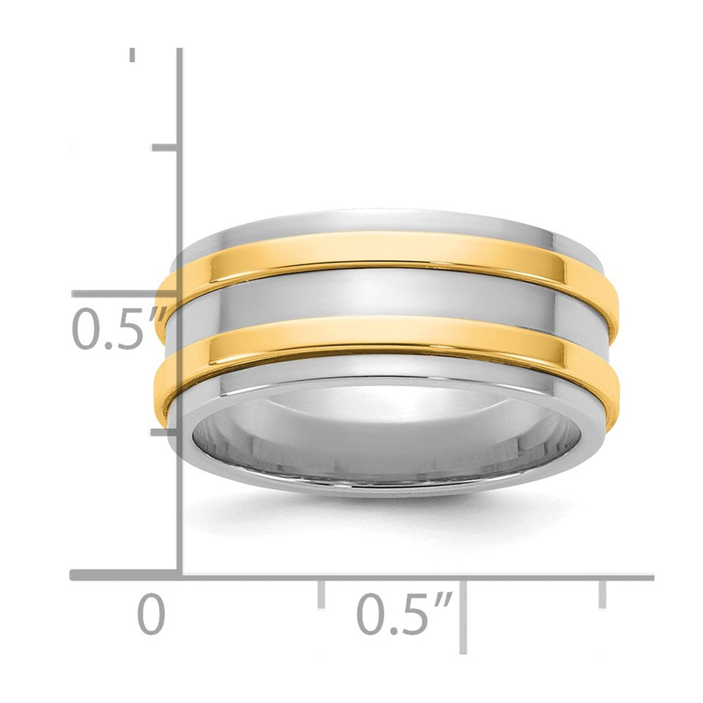 14k Two-Tone W/Y 8mm Double Banded Wedding Band Size 10