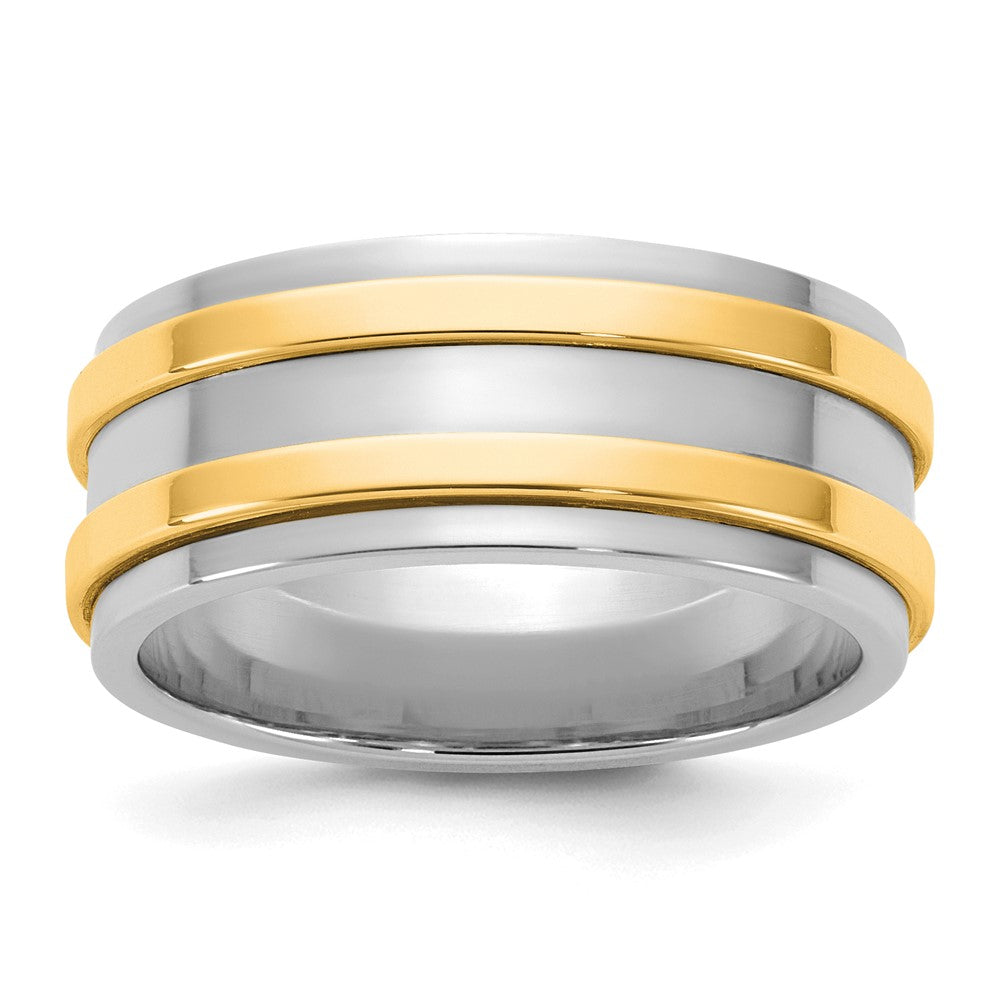 14k Two-Tone W/Y 8mm Double Banded Wedding Band Size 10