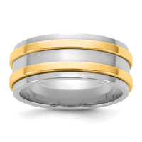 14k Two-Tone W/Y 8mm Double Banded Wedding Band Size 13.5
