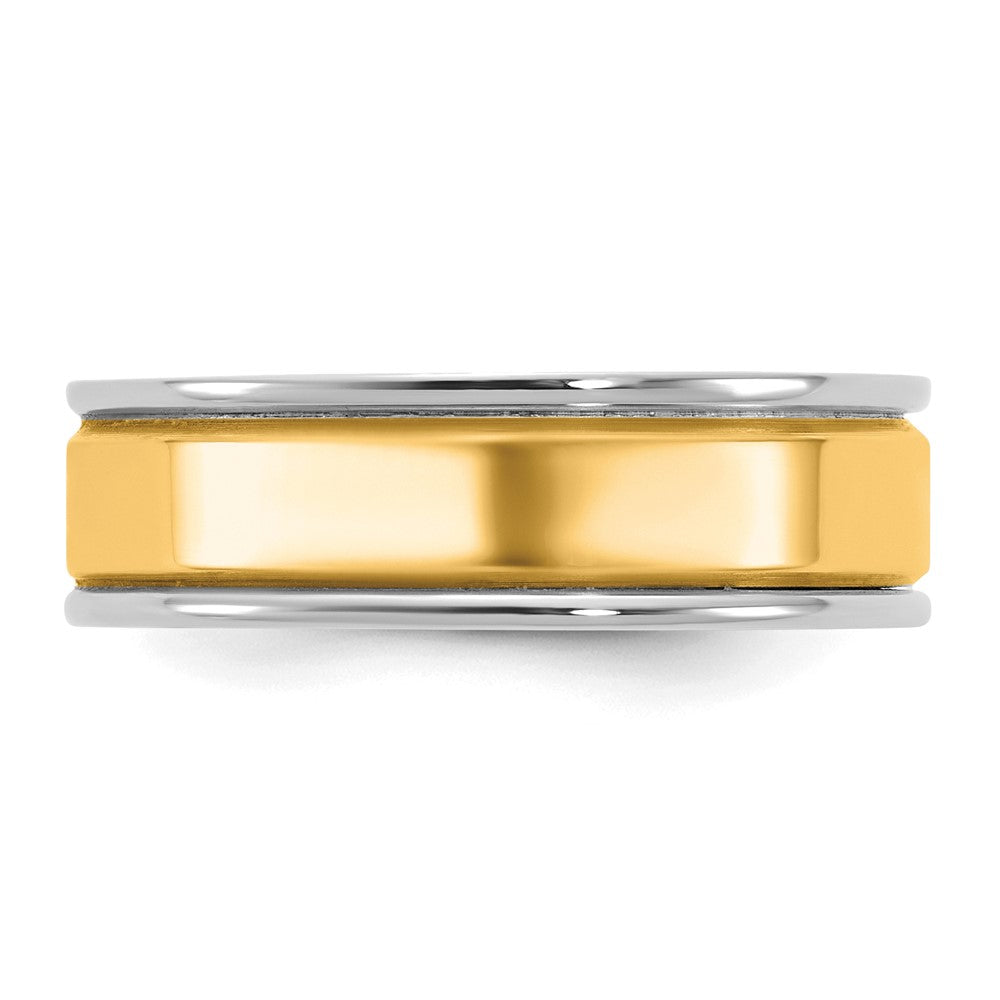 14k Two-Tone W/Y 6mm Step Up Beveled Wedding Band Size 10