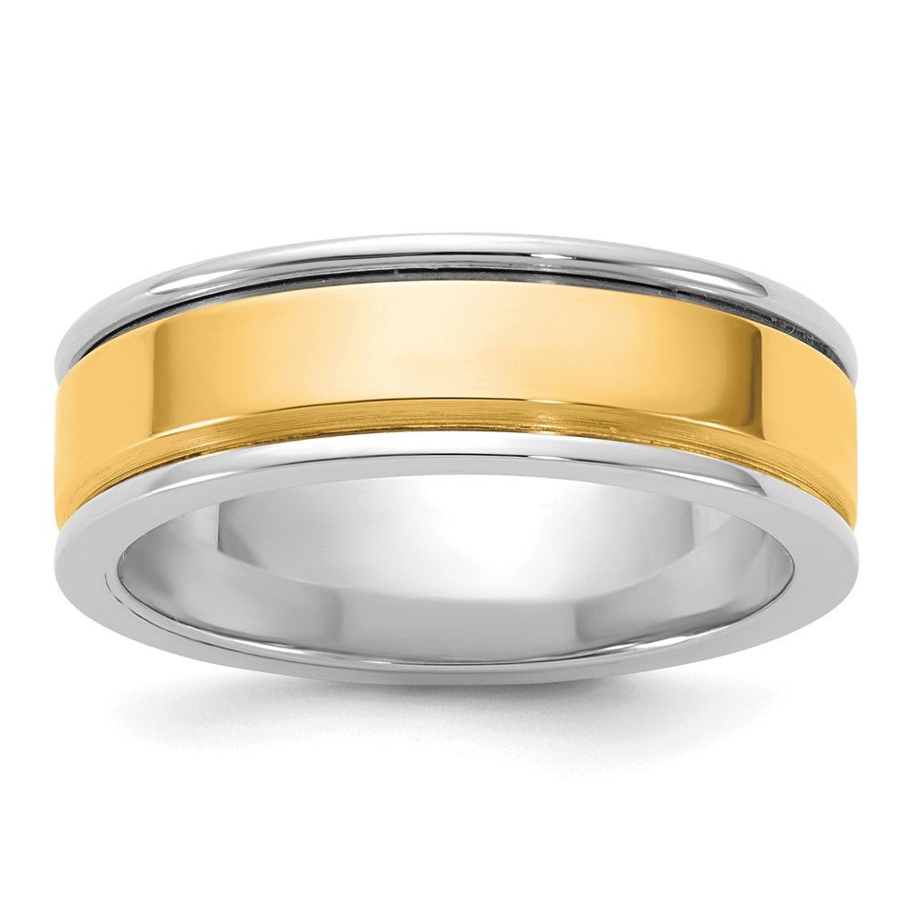 14k Two-Tone W/Y 6mm Step Up Beveled Wedding Band Size 12.5