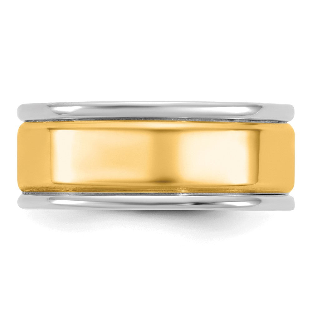 14k Two-Tone W/Y 7mm Step Up Beveled Wedding Band Size 11