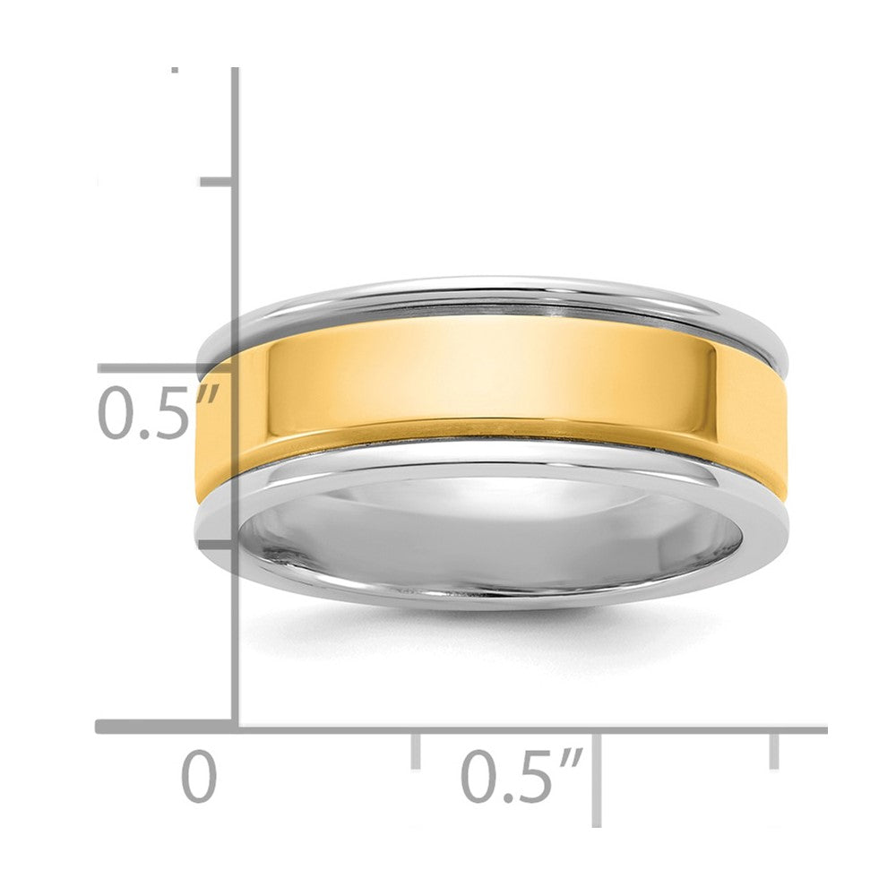 14k Two-Tone W/Y 7mm Step Up Beveled Wedding Band Size 12.5