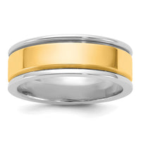 14k Two-Tone W/Y 7mm Step Up Beveled Wedding Band Size 7.5