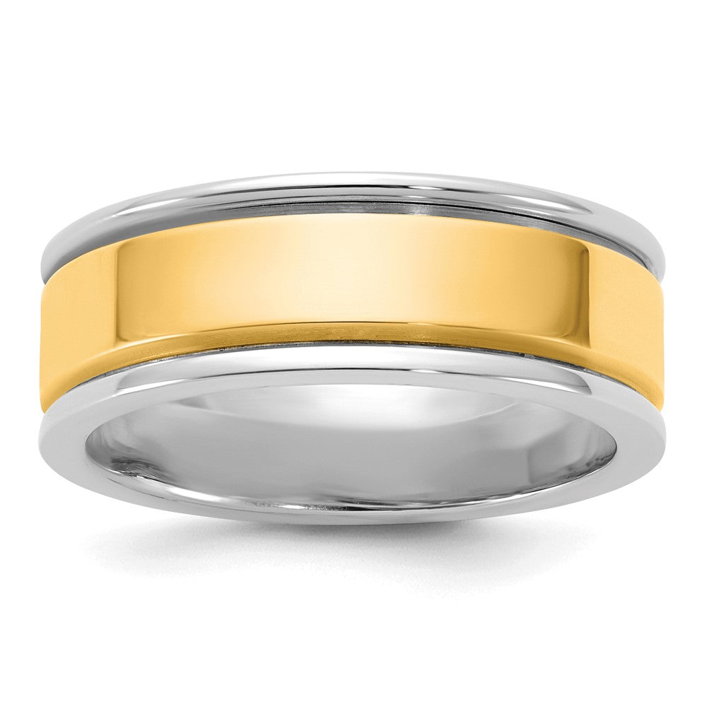 14k Two-Tone W/Y 7mm Step Up Beveled Wedding Band Size 8