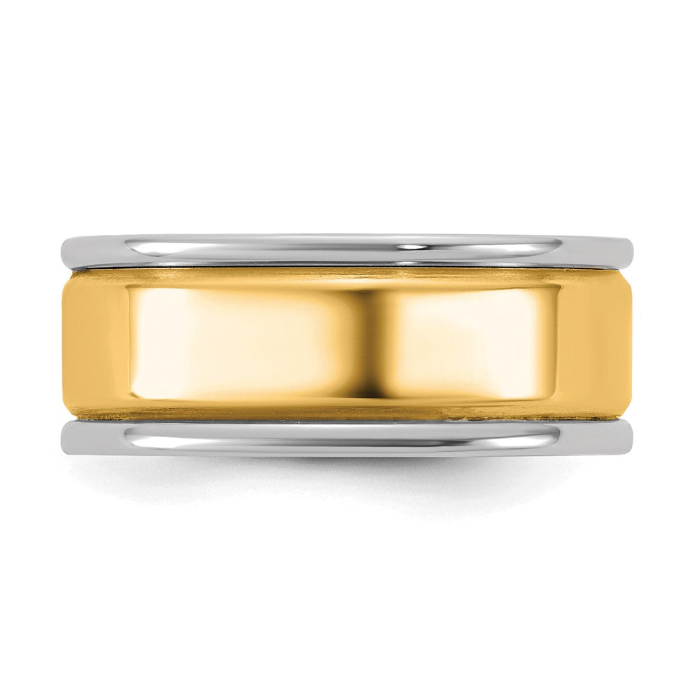 14k Two-Tone W/Y 8mm Step Up Beveled Wedding Band Size 13