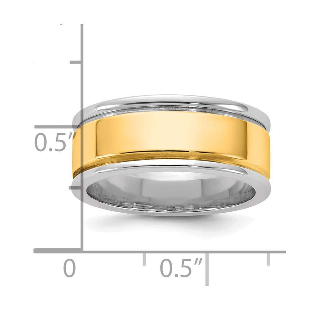 14k Two-Tone W/Y 8mm Step Up Beveled Wedding Band Size 12
