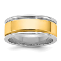 14k Two-Tone W/Y 8mm Step Up Beveled Wedding Band Size 13
