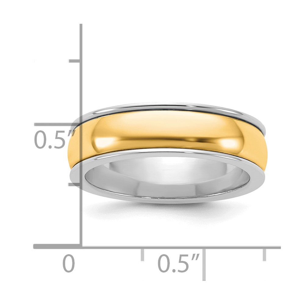 14k Two-Tone W/Y 6mm Half Round Wedding Band Size 10.5