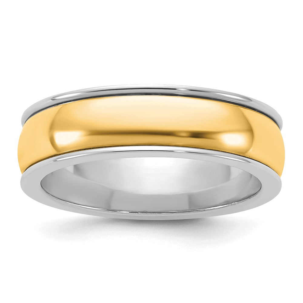14k Two-Tone W/Y 6mm Half Round Wedding Band Size 12.5
