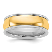 14k Two-Tone W/Y 7mm Half Round Wedding Band Size 13