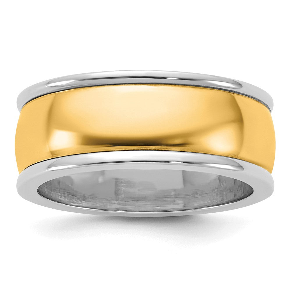 14k Two-Tone W/Y 8mm Half Round Wedding Band Size 7.5