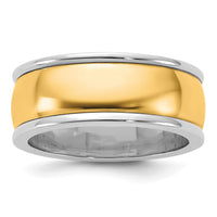 14k Two-Tone W/Y 8mm Half Round Wedding Band Size 9.5
