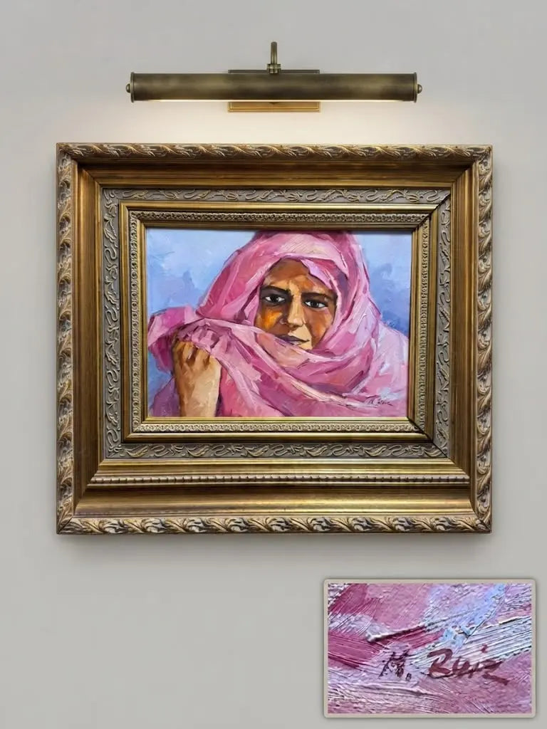 Timeless gaze of the Middle East with this exquisite original oil painting on canvas by the acclaimed Spanish artist, M. Ruiz