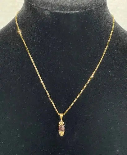 Vintage 14KT Gold-Electroplated Necklace w/ Red Oval Gemstone Pendant ABC Jewelery