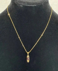 Vintage 14KT Gold-Electroplated Necklace w/ Red Oval Gemstone Pendant ABC Jewelery